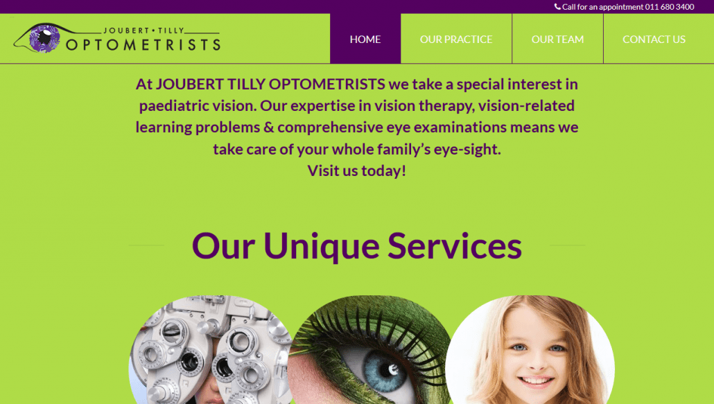 Joubert Tilly Optometrists website by Vinefruit WordPress Consulting